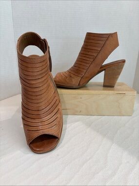 Paul Green Cognac Open-Toe Stacked Heel Booties
